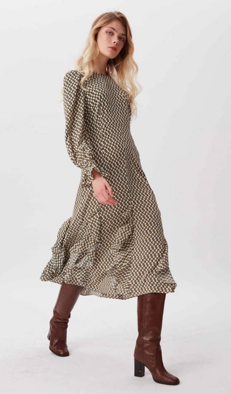Diane von Furstenberg Iva Dress 4 NWT Logo Ivory Ruffle Long Sleeve Midi Boho